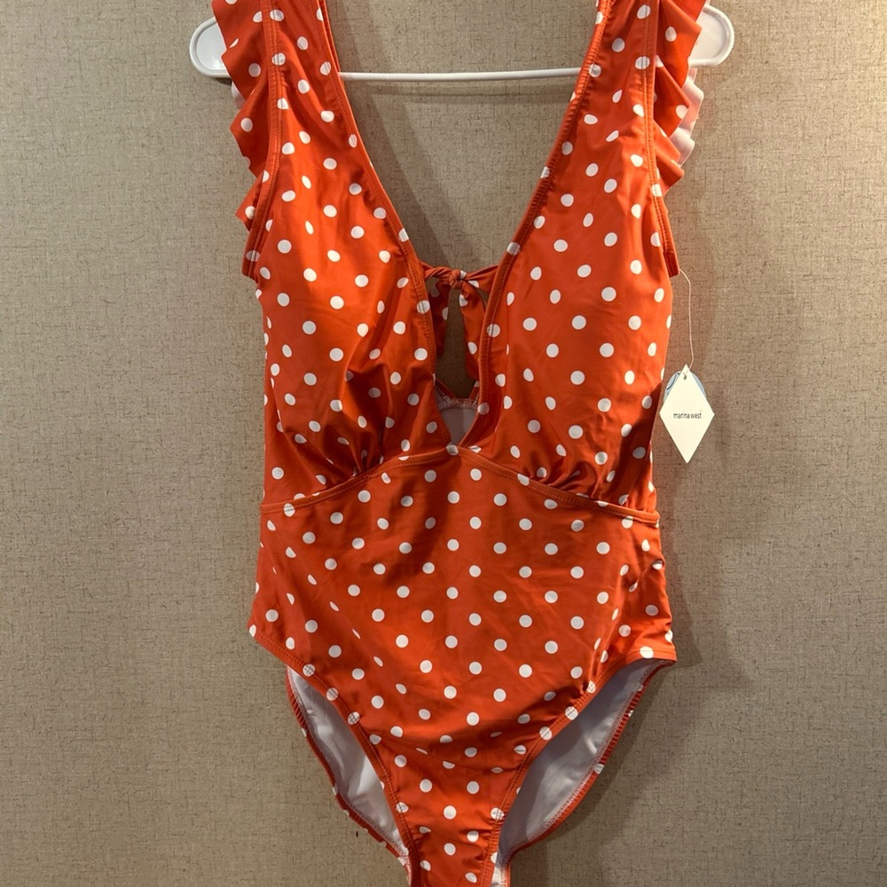 MARINA WEST Orange and White Ruffled One Piece Swimsuit